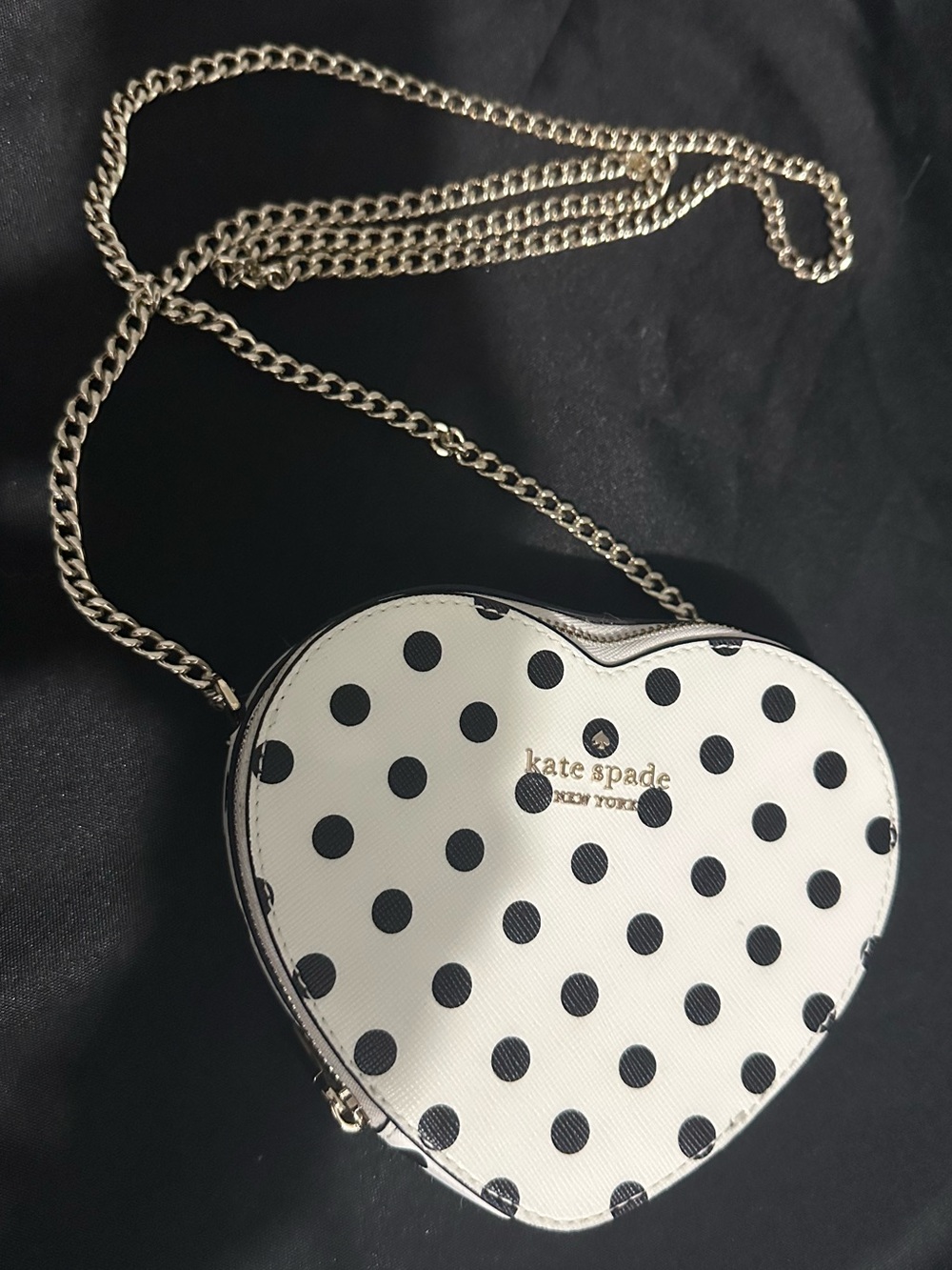 New Kate Spade Love Shack Mini Heart White Polka Dot Heart Crossbody Bag